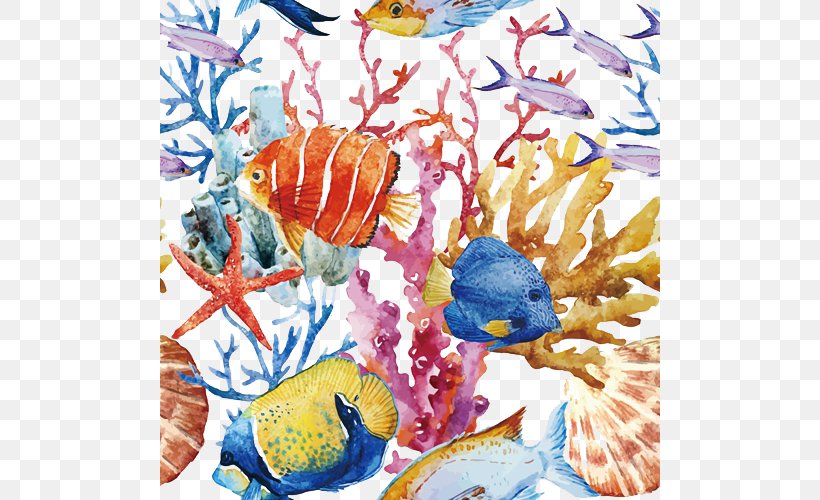 Coral Reef Fish Royalty-free, PNG, 500x500px, Coral, Art, Coral Reef, Coral Reef Fish, Drawing Download Free