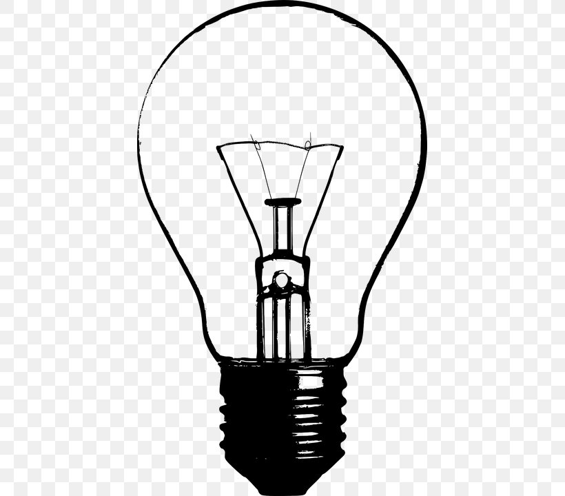Incandescent Light Bulb Lamp Clip Art, PNG, 421x720px, Light, Black And White, Compact Fluorescent Lamp, Drawing, Electricity Download Free