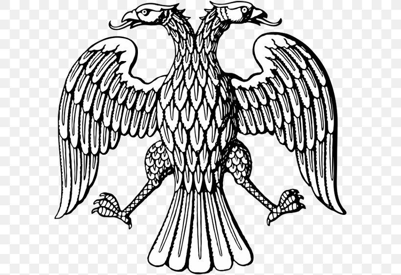 Double-headed Eagle Clip Art Byzantine Empire Coat Of Arms Of Russia, PNG, 602x563px, Doubleheaded Eagle, Artwork, Beak, Bird, Black And White Download Free