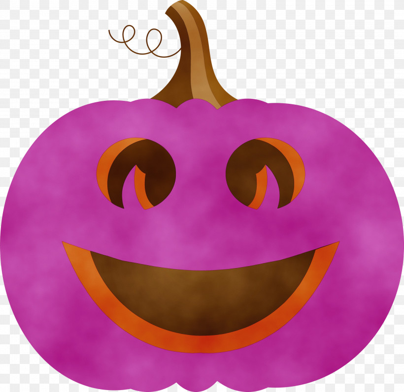 Pumpkin, PNG, 3000x2916px, Watercolor, Paint, Pumpkin, Purple, Smiley Download Free