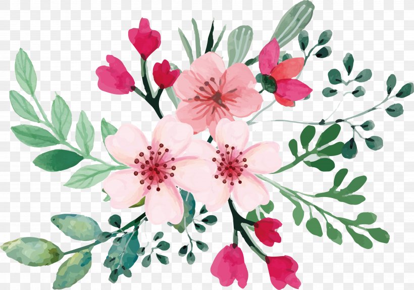 Romantic Watercolor Cherry Blossom Bouquet, PNG, 3698x2592px, Flower, Art, Azalea, Birthday, Blossom Download Free
