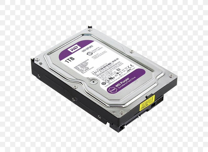 Hard Drives WD Purple SATA HDD Terabyte Serial ATA Western Digital, PNG, 600x600px, Hard Drives, Computer Component, Data Storage, Data Storage Device, Electronic Device Download Free