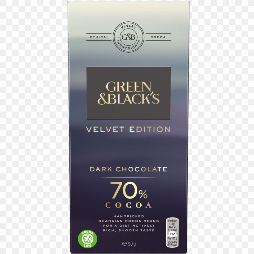 Green & Black's Chocolate Bar Organic Food Dark Chocolate, PNG, 1200x1200px, Chocolate Bar, Cadbury, Chocolate, Cocoa Solids, Dark Chocolate Download Free