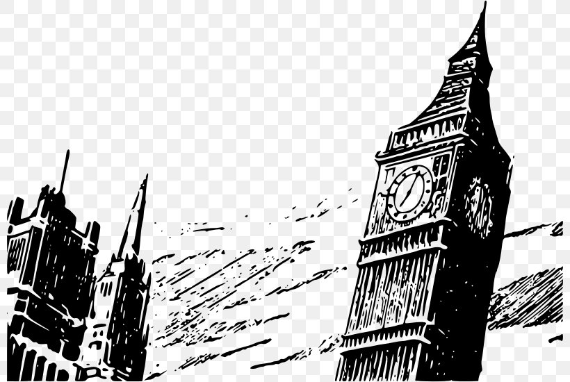 Big Ben Palace Of Westminster Tower Clip Art, PNG, 800x550px, Big Ben, Black And White, Brand, Building, Clock Tower Download Free