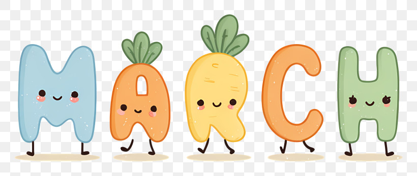March Cute Vegetable Letters PNG