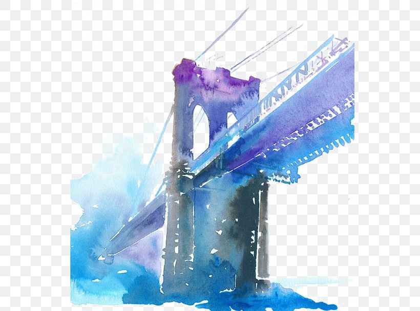 Brooklyn Bridge Watercolor Painting, PNG, 564x608px, Brooklyn Bridge, Art, Art Museum, Blue, Bridge Download Free