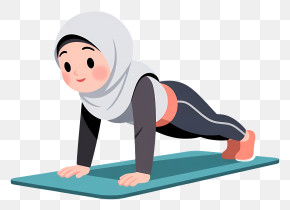 Muslim Woman Doing Exercise - Hijab Girl Doing Plank Exercise PNG