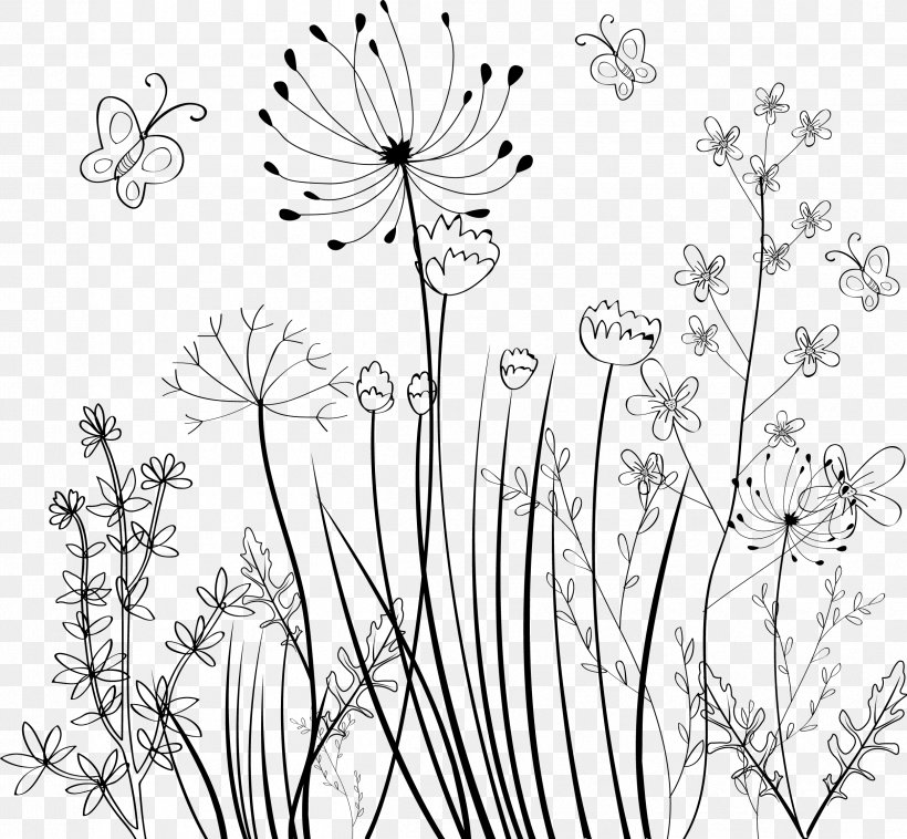 Flower Black And White Ornament, PNG, 2421x2238px, Flower, Black, Black And White, Branch, Cut Flowers Download Free