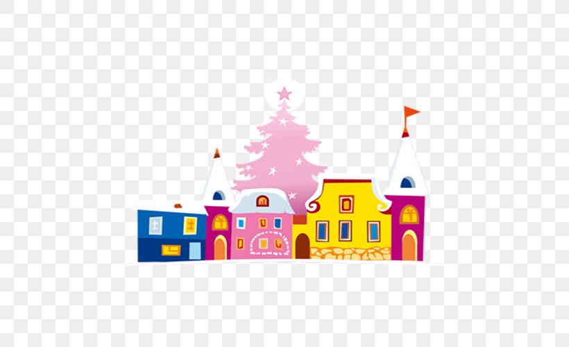 Christmas Cartoon House, PNG, 500x500px, Christmas, Cartoon, Christmas Lights, Christmas Ornament, Christmas Tree Download Free
