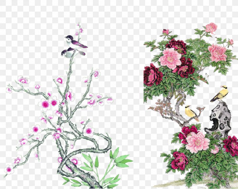 Chinese Painting Bird-and-flower Painting Silk Hanging Scroll, PNG, 1008x800px, Painting, Art, Bird And Flower Painting, Branch, Chinese Painting Download Free
