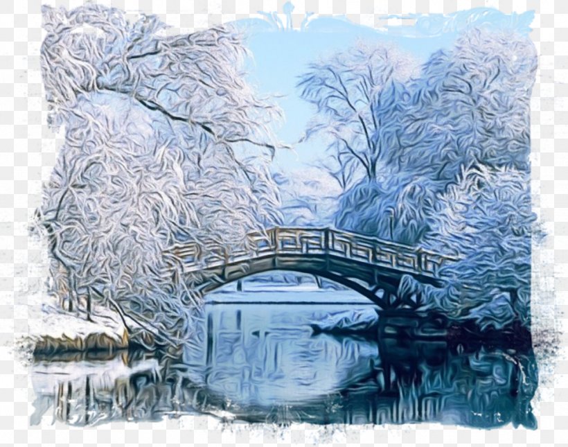 Bridge Snow Bridge Waterway Winter Arch Bridge, PNG, 975x768px, Watercolor, Arch Bridge, Bridge, Canal, Drawing Download Free