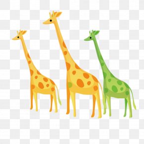 Cartoon Yellow Giraffe Green - Giraffe Cartoon Drawing PNG