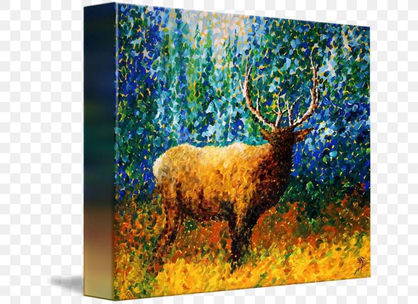 Painting Canvas Print Elk Art, PNG, 650x596px, Painting, Acrylic Paint, Antler, Art, Bag Download Free