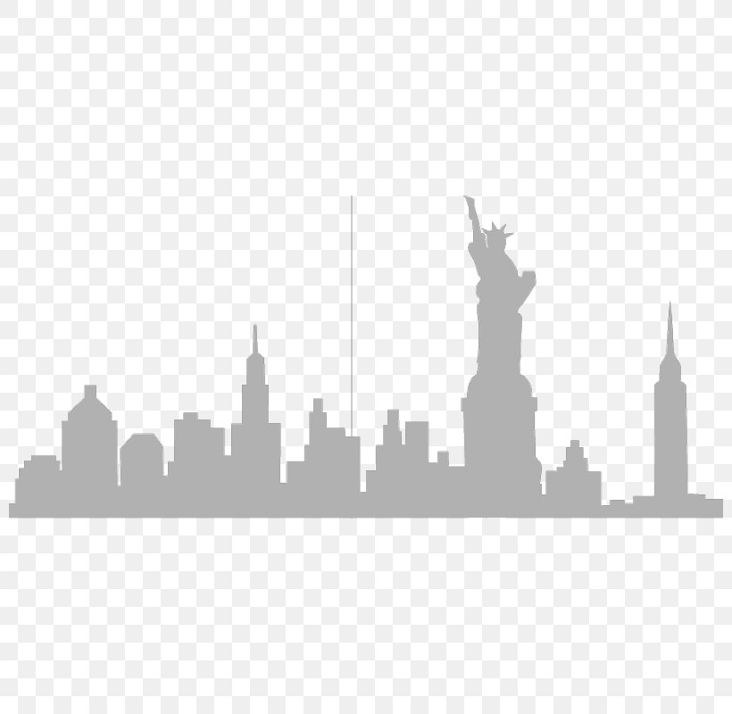 New York City Skyline Silhouette Wall Decal Clip Art, PNG, 800x800px, New York City, Black And White, City, Cityscape, Daytime Download Free