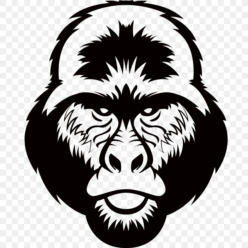 Gorilla Silhouette Black And White Ape, PNG, 709x819px, Gorilla, Ape, Art, Black, Black And White Download Free