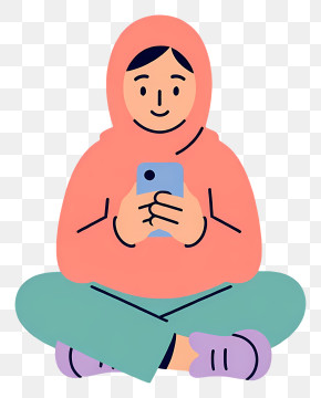 Muslim Woman Holding Phone - Girl In Pink Hijab Texting PNG