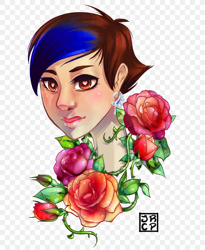 Garden Roses Floral Design Flower Bouquet, PNG, 630x1000px, Garden Roses, Art, Brown Hair, Cartoon, Cheek Download Free