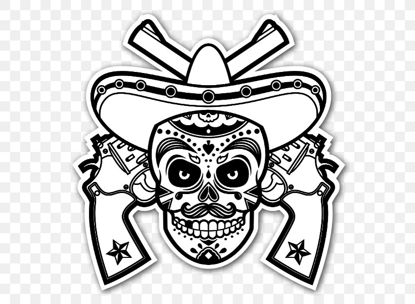 Mexico Calavera Sticker Mexican Cuisine, PNG, 590x600px, Mexico, Art, Black And White, Bmp File Format, Bone Download Free