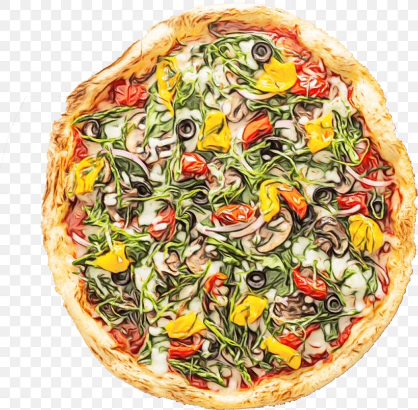 Food Cuisine Dish Pizza Flatbread, PNG, 1024x1005px, Watercolor, Baked Goods, Cuisine, Dish, Fast Food Download Free