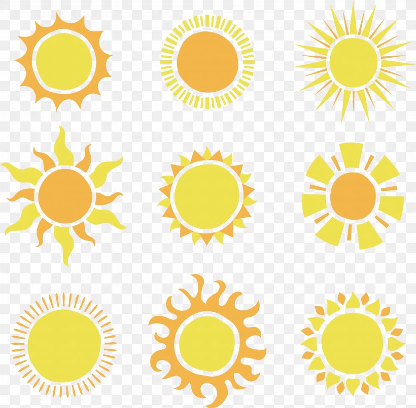 9 Creative Sun Vector Material, PNG, 2962x2912px, Sun, Area, Cdr, Floral Design, Flower Download Free