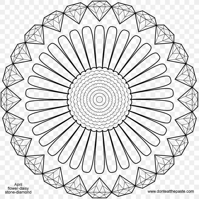 Coloring Book Diamond Mandala Food Coloring Drawing, PNG, 1600x1600px, Coloring Book, Adult, Area, Black And White, Child Download Free