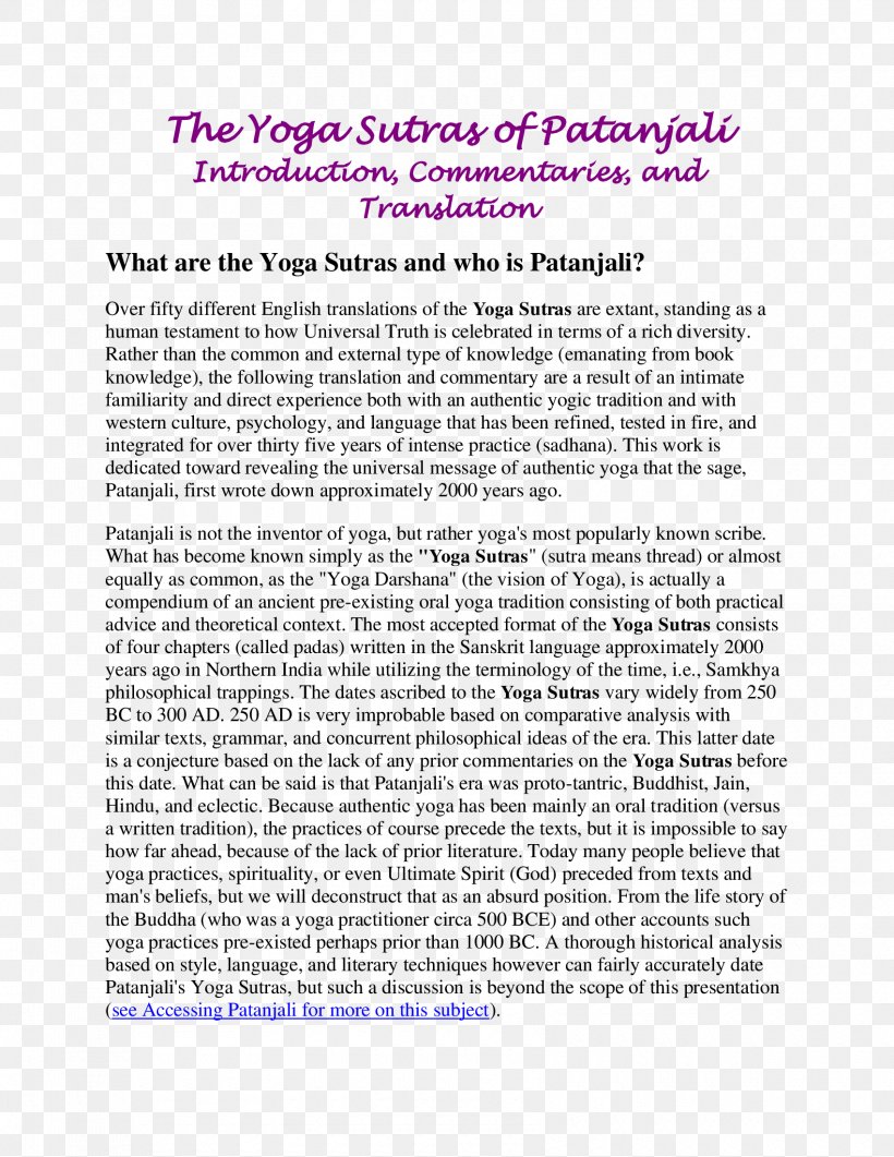 Yoga Sutras Of Patanjali Yoga As Exercise Essay, PNG, 1700x2200px, Yoga Sutras Of Patanjali, Area, Composition, Document, English Download Free