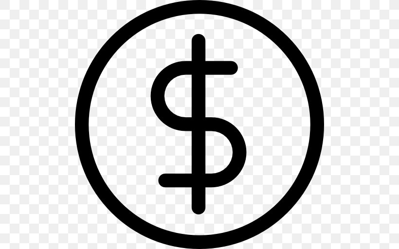 Dollar Sign United States Dollar Dollar Coin Money, PNG, 512x512px, Dollar Sign, Area, At Sign, Black And White, Brand Download Free