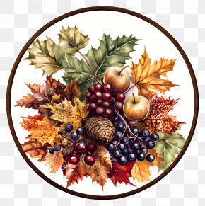 Autumn Begins - Autumn Leaves And Fruits PNG