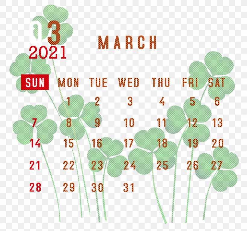 March 2021 Printable Calendar March 2021 Calendar 2021 Calendar, PNG, 3000x2804px, 2021 Calendar, March 2021 Printable Calendar, Clover, Floral Design, Fourleaf Clover Download Free