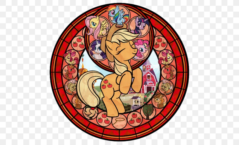 Applejack Window Twilight Sparkle Stained Glass, PNG, 500x500px, Watercolor, Cartoon, Flower, Frame, Heart Download Free