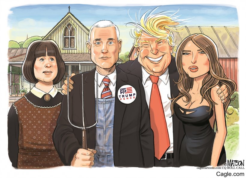 American Gothic United States Donald Trump Republican National Convention Cartoon, PNG, 1155x839px, Watercolor, Cartoon, Flower, Frame, Heart Download Free