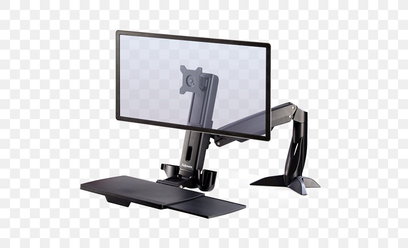 Fellowes Lotus Sit Stand Workstation Standing Desk Fellowes Brands Fellowes Lotus DX Sit Stand Workstation, PNG, 500x500px, Desk, Computer Monitor, Computer Monitor Accessory, Display Device, Electronics Accessory Download Free