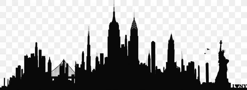 New York City Skyline Silhouette Wall Decal Phonograph Record, PNG, 2479x903px, New York City, Black And White, Building, City, Decal Download Free