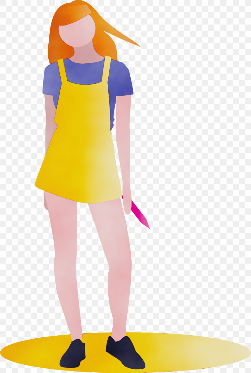 Yellow Standing Costume Fashion Design, PNG, 2021x3000px, Fashion Girl, Costume, Fashion Design, Paint, Standing Download Free