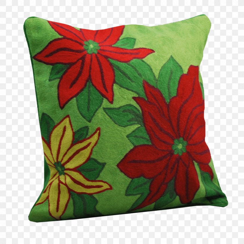 Throw Pillows Cushion Poinsettia Crewel Embroidery, PNG, 1200x1200px, Throw Pillows, Cotton, Craft, Crewel Embroidery, Cushion Download Free
