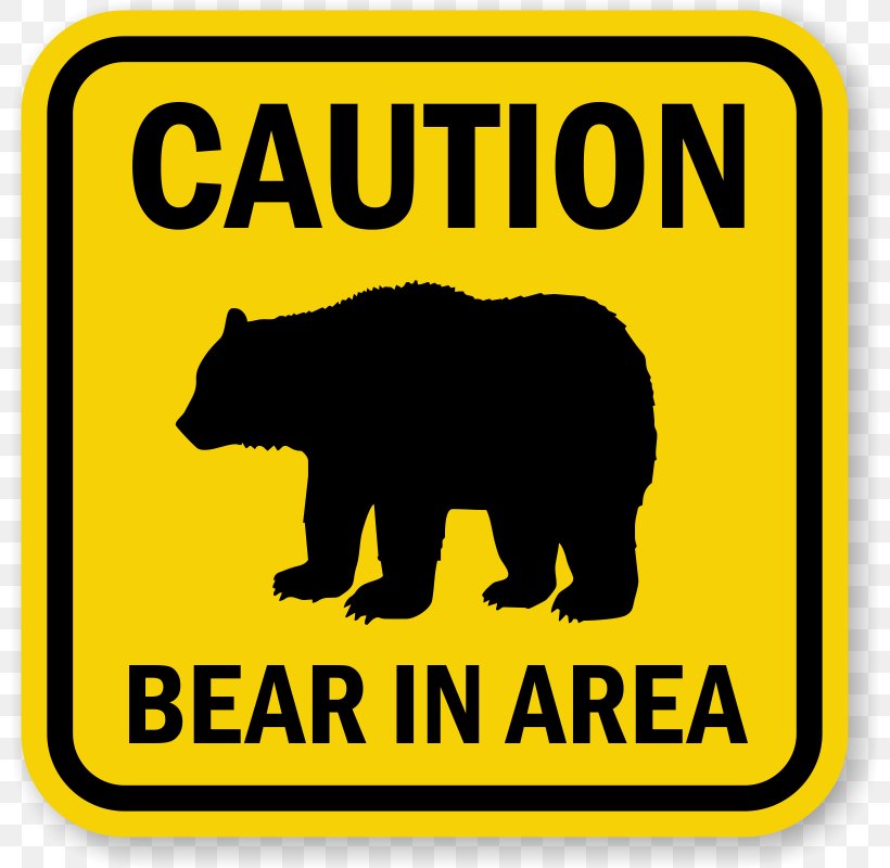 Warning Sign Bear Hazard Safety, PNG, 800x800px, Warning Sign, Area, Bear, Brand, Carnivoran Download Free