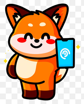 Smiling Fox Holding Smartphone PNG