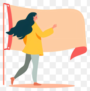 Woman With Banner - Woman Holding A Banner Illustration PNG