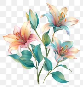 Pastel Lily Bouquet Illustration PNG