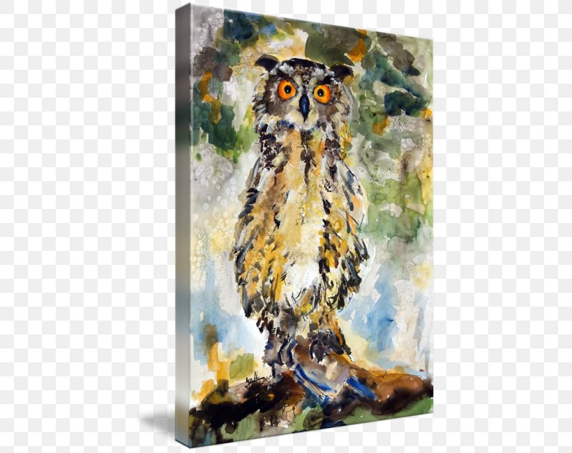 Great Horned Owl Watercolor Painting Gallery Wrap, PNG, 435x650px, Owl, Art, Beak, Bird, Bird Of Prey Download Free