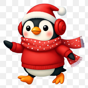 Christmas Penguin - Festive Penguin In Santa Hat PNG