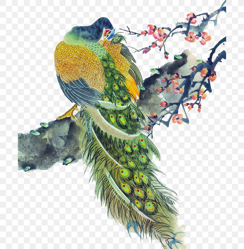 Bird Peafowl Painting Feather, PNG, 700x839px, Bird, Art, Beak, Common Pet Parakeet, Costume Design Download Free