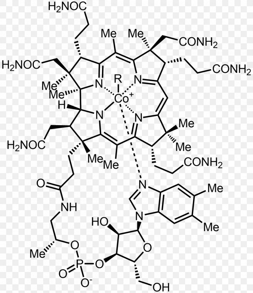 Vitamin B-12 Cyanocobalamin Vitamin B12 Deficiency B Vitamins Methylcobalamin, PNG, 1200x1388px, Vitamin B12, Area, B Vitamins, Black And White, Cholecalciferol Download Free