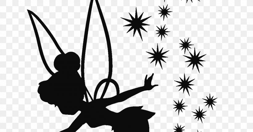 Tinker Bell Wendy Darling Silhouette Drawing Pixie Dust, PNG, 1200x630px, Tinker Bell, Art, Black And White, Decal, Drawing Download Free