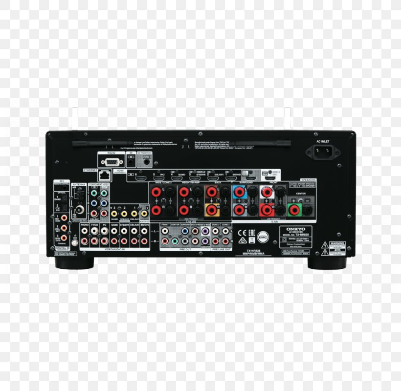 Onkyo TX-NR838 AV Receiver Dolby Atmos Home Theater Systems, PNG, 800x800px, 71 Surround Sound, Av Receiver, Amplifier, Audio Receiver, Display Device Download Free