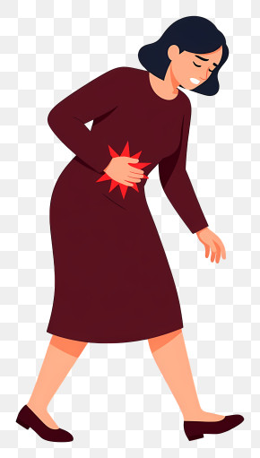 Woman Clutching Stomach In Pain PNG