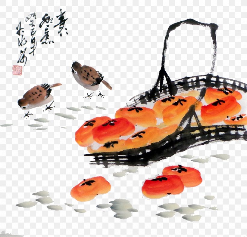 Chinese Painting Bird-and-flower Painting Gongbi Japanese Persimmon, PNG, 1200x1154px, Chinese Painting, Art, Birdandflower Painting, Calligraphy, Footwear Download Free