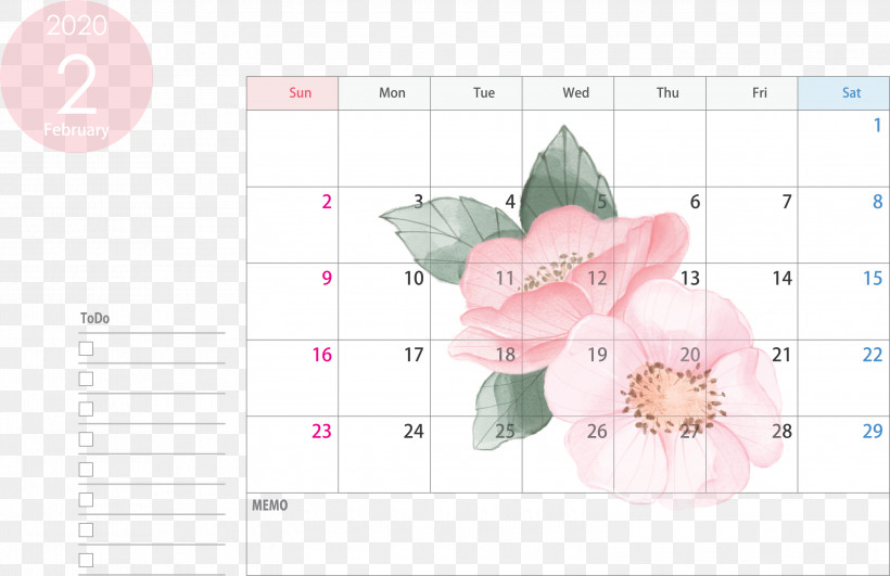 February 2020 Calendar February 2020 Printable Calendar 2020 Calendar, PNG, 3000x1943px, 2020 Calendar, February 2020 Calendar, February 2020 Printable Calendar, Flower, Line Download Free