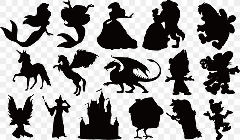 Fairy Tale Silhouette Clip Art, PNG, 895x524px, Fairy Tale, Black And White, Ever After, Fairy, Line Art Download Free