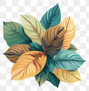 Bunch Of Leaves - Multicolored Decorative Leaf Arrangement PNG